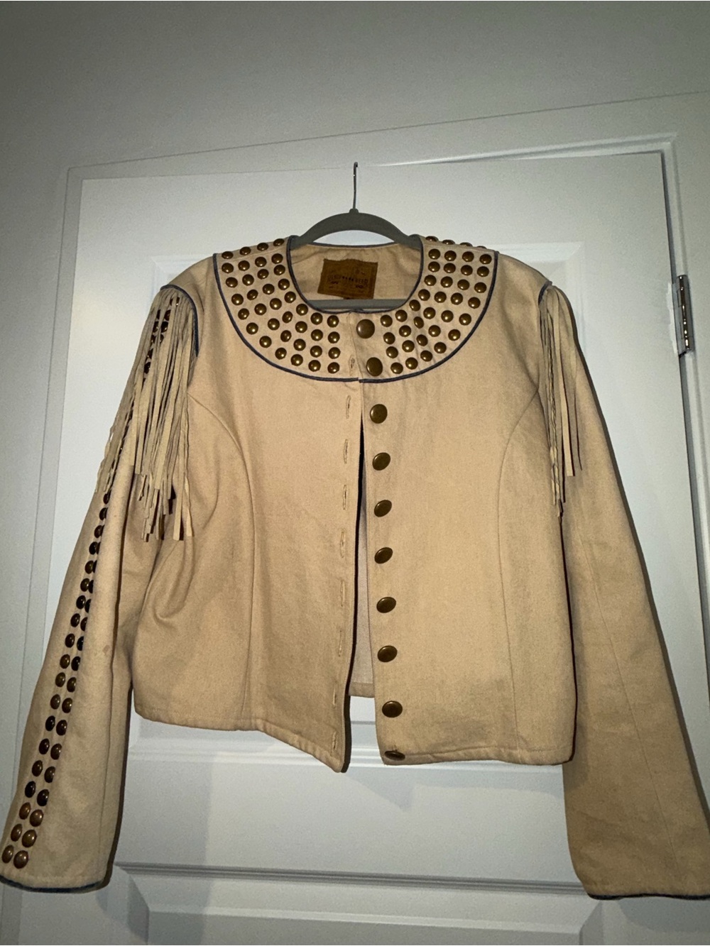 Double D Ranch Sand Leather Jacket with Studs & Fringe